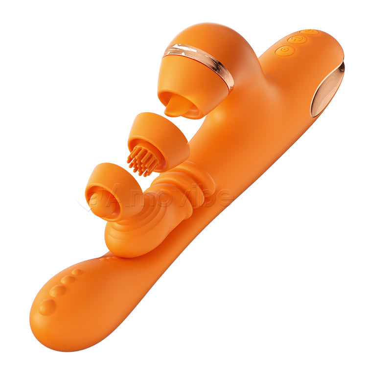 G-Punkt-Vibrator mit kreisender Massagebewegung, Vibration und 3 Aufsätzen für Klopfen, Kitzeln und Lecken der Klitoris