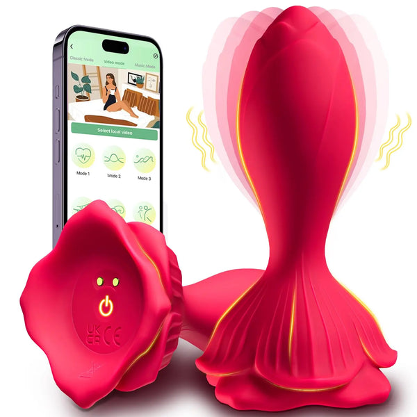 APP-gesteuerter Rose Butt Plug - 9 Vibrationen, wasserdicht