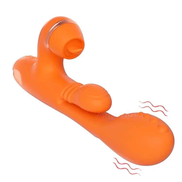 G-Punkt-Vibrator mit kreisender Massagebewegung, Vibration und 3 Aufsätzen für Klopfen, Kitzeln und Lecken der Klitoris