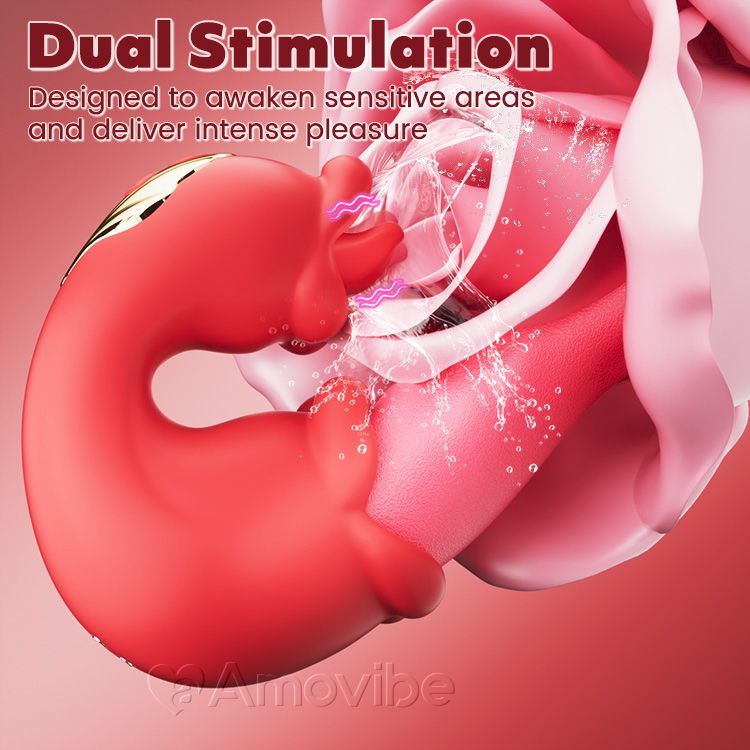 Dualer Rose Thrusting G-Punkt Vibrator mit Zungenlecken & Vibration