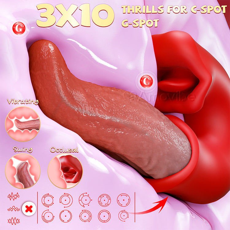 3 in 1 Dildo Vibrator - mit G-Punkt, Klitoris und Zunge, wasserdicht