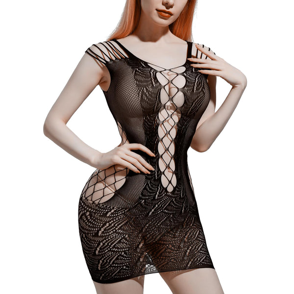 Erotischer Netz-Bodysuit - Damen Sexy Mesh Dessous Set